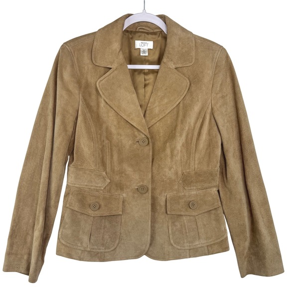 Ann Taylor Loft Jackets & Blazers - Ann Taylor Loft Tan Suede Leather Blazer Jacket Womens Size 8 Two Button Camel